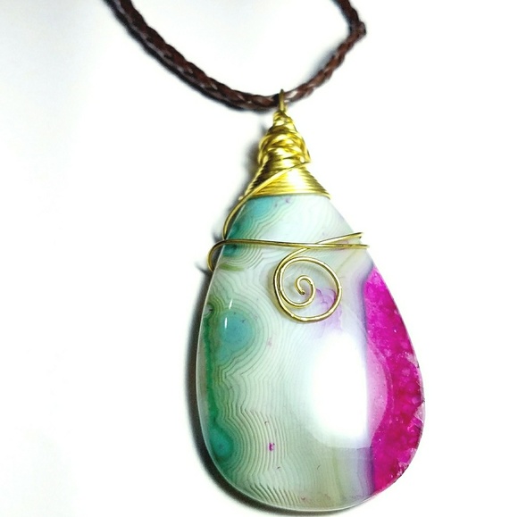 handmade Jewelry - Necklace - agate wrapped in brass